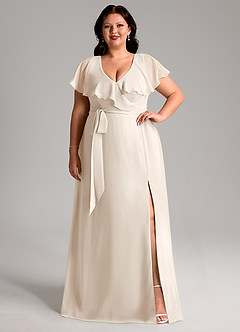 Azazie Lainey Bridesmaid Dresses White Alabaster A-Line with Pockets Chiffon Dress image8