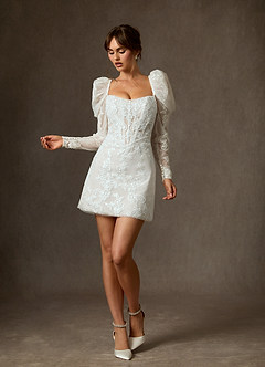 Azazie Winter Vestidos de novia Vestido de Diamante Blanco de Encaje de Corte en A con Sin tirantes image1