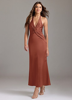 Azazie Valerie Bridesmaid Dresses Auburn Mermaid Pleated Stretch Satin Dress image3