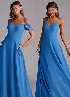 Azazie Marley Vestidos de damas de honor Vestido de Azul Grisaceo de Gasa de Corte en A Convertible con Vestidos sin tirantes image7