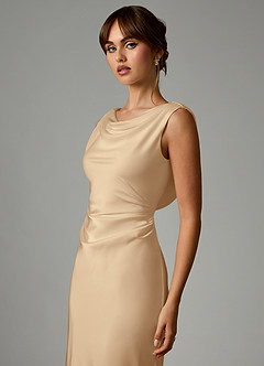 Azazie Kieryn 신부 들러리 드레스 인어 주름진 스트레치 새틴 발목 길이 드레스 image6