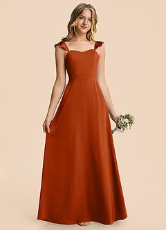 Azazie Mavie Junior Burnt Orange A-Line Ruched Stretch Satin Dress image1