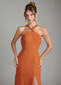 Azazie Rue Bridesmaid Dresses Cinnamon A-Line Halter Chiffon Dress image3
