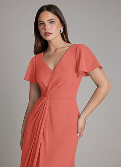 Azazie Kaya Final Sale Salmon Pink A-Line Pleated Chiffon Dress image3