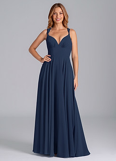 Azazie Darana At-home Try On Dresses Dark Navy A-Line Corset Chiffon Dress image1