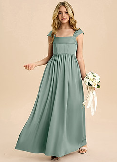 Azazie Hattie Junior Vestido de Ganache de Satén Elástico de Corte en A con Plisado image4