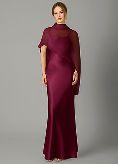 Azazie Jaleesa Bridesmaid Dresses Burgundy A-Line High Neck Stretch Satin Dress image1