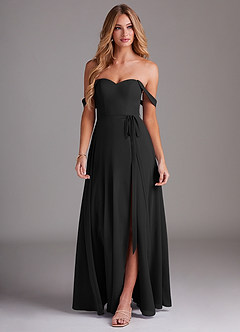 Azazie Aaron Vestidos de damas de honor Vestido de Negro de Gasa de Corte en A Convertible con Vestidos sin tirantes image4