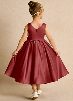 Azazie Hermia Flower Girl Dresses Rust A-Line Sleeveless Matte Satin Dress image2
