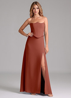 Azazie Jenilyn Bridesmaid Dresses Auburn A-Line Strapless Chiffon Dress image1