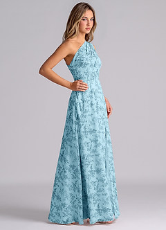 Azazie Phaedra Bridesmaid Dresses Blue Fern Floral A-Line One Shoulder Chiffon Dress image5