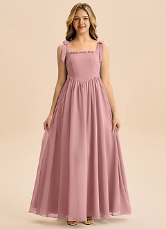 Azazie Delia Junior Abito A-Line in Chiffon Fiocco Rosa Polverosa image5