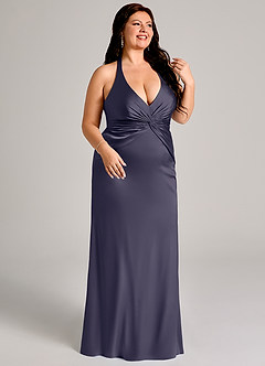 Azazie Valerie Jurken voor bruidsmeisjes Jurk van Stretch Satijn met Zeemeermin Geplooid Stormachtig image10