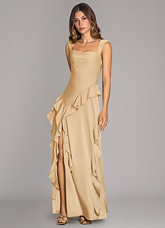 Azazie Sloane Bridesmaid Dresses Gold A-Line Sweetheart Neckline Stretch Satin Dress image4