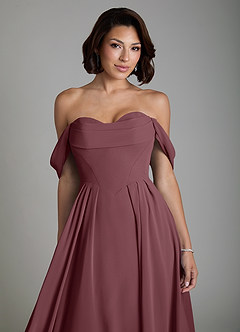 Azazie Loisa Bridesmaid Dresses Sangria A-Line Corset Chiffon Convertible Dress image5