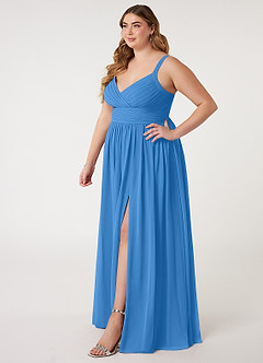 Azazie Chanel Bridesmaid Dresses Blue Jay A-Line Pleated Chiffon Dress image10