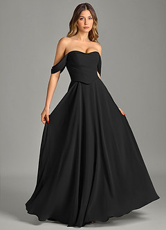 Azazie Chelsey Abiti da Damigella Abito Convertibile A-Line in Chiffon a Spalla Scoperta Nero image5