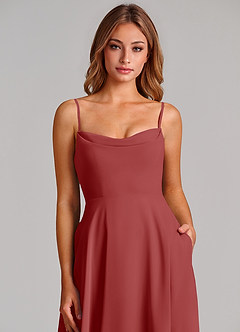 Azazie Elle 신부 들러리 드레스 A라인 주름진 쉬폰 바닥 길이 드레스 image6