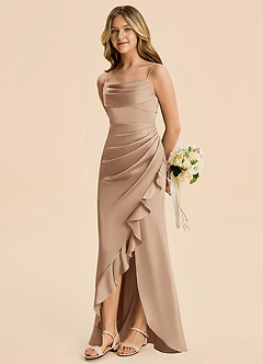 Azazie Mia Junior Robe Sirène en Satin extensible Plissé Taupe image4