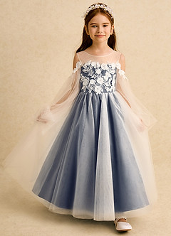 Azazie Zimi Robe Demoiselle D'honneur Fillette Robe Princesse en Tulle Encolure en Forme de Cœur Bleu Marine Foncé image7