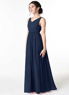 Azazie Sawyer Junior Dark Navy A-Line Pleated Chiffon Dress image4