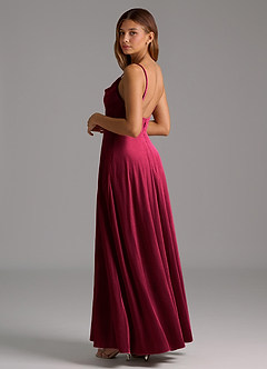 Azazie Sarella Vestidos de damas de honor Vestido de Borgoña de terciopelo de Corte en A con Plisado image3