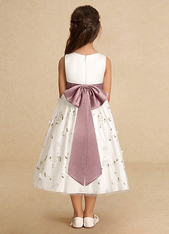 Azazie Pollie Flower Girl Dresses Ivory Dusty Rose A-Line Bow Tulle Dress image6
