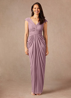 Azazie Lisolette Mother of the Bride Dresses Dusty Rose Sheath Pleated Mesh Dress image1