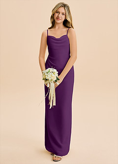 Azazie Mai Junior Vestido de Uva de Gasa de Corte Recto con Plisado image4