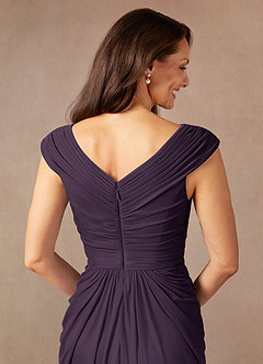 Azazie Lisolette Mother of the Bride Dresses Plum Sheath Pleated Mesh Dress image8