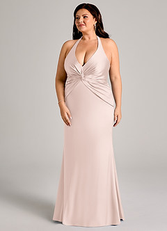 Azazie Valerie Vestidos de damas de honor Vestido de Rosa Rubor de Satén Elástico de Corte Sirena con Plisado image5