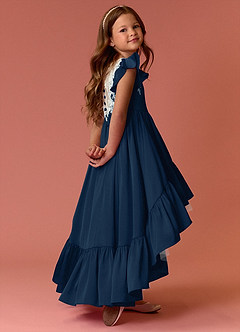 Barbie ♥ Azazie Flower Girl Dresses Dark Navy A-Line Lace Stretch Satin Dress image5