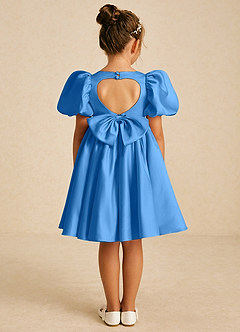 Azazie Muffin Abiti da Ragazza di Fiori Abito A-Line in Raso Opaco Con Maniche Blue Jay image1