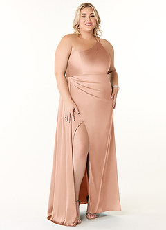 Azazie Maron Bridesmaid Dresses Rose Gold A-Line One Shoulder Stretch Satin Dress image7