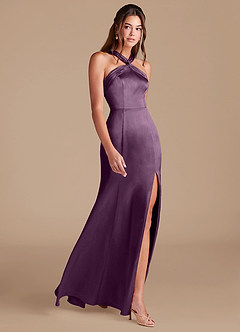 Azazie Rue Robes de demoiselle d'honneur Robe Fourreau en Satiné métallisé Plissée Prune image4