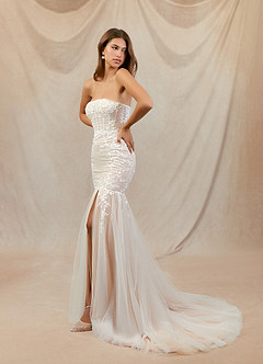 Azazie Aliana Vestidos de novia Vestido de Blanco Diamante Nude de Tul de Corte Sirena con Encaje image6