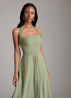 Azazie Clarisa Bridesmaid Dresses Pistachio A-Line Pleated Chiffon Dress image3