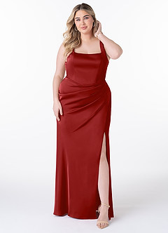 Azazie Mero Brudtärnklänningar Klänning av Tubklänning i Stretch Satin Plisserad Granatäpple image6