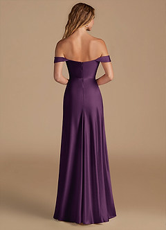 Azazie Jackalin Bridesmaid Dresses Plum A-Line Off the Shoulder Metallic Satin Convertible Dress image5