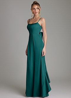 Azazie Zherra Robes de demoiselle d'honneur Robe Sirène en Satin extensible Nœud Paon image2
