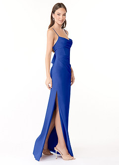 Azazie Mai Bridesmaid Dresses Royal Blue Sheath Pleated Chiffon Dress image3