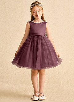 Azazie Jani Blumenmädchenkleider A-Linie Schleifen Tüll Kleid Sangria image4