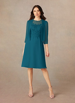 Azazie Klaus Mother of the Bride Dresses Ink Blue A-Line Scoop Sequins Chiffon Dress image1