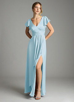 Azazie Omari Vestidos de damas de honor Vestido de Azul Cielo de Satén Elástico de Corte en A image1