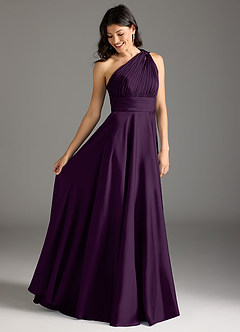 Azazie Charlize Robes de demoiselle d'honneur Robe Trapèze en Satin extensible Ue épaule Grain De Raisin image2