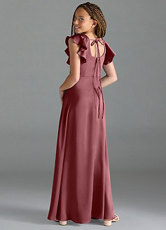 Azazie Bondi Junior Desert Rose A-Line Side Slit Stretch Satin Dress image5