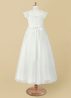Azazie Little Flower Girl Dresses Diamond White A-Line Lace Tulle Dress image11