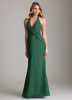 Azazie Valerie Bridesmaid Dresses Dark Green Mermaid Pleated Chiffon Dress image1