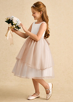 Azazie Rene Flower Girl Dresses Ivory English Rose A-Line Bow Tulle Dress image5