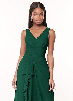 Azazie Julianna Bridesmaid Dresses Emerald A-Line Chiffon Dress image5
